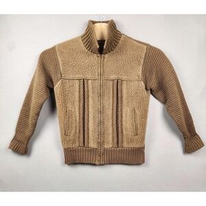 VINTAGE Emerald Sweater Mens Small Brown Zip Cardigan Sherpa Fleece Lined 80s